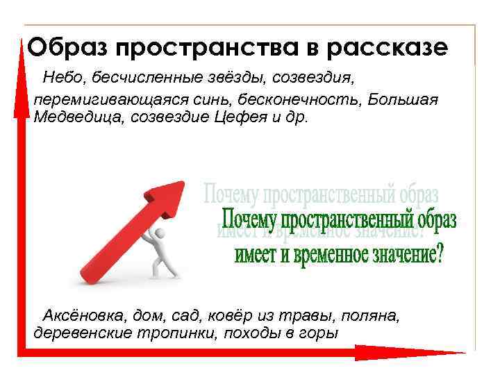 Образ пространства в рассказе Небо, бесчисленные звёзды, созвездия, перемигивающаяся синь, бесконечность, Большая Медведица, созвездие