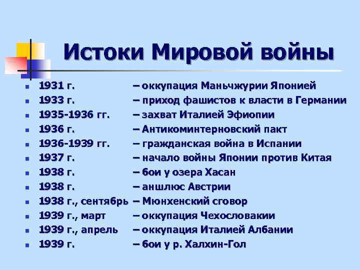 Истоки Мировой войны n n n 1931 г. 1933 г. 1935 -1936 гг. 1936