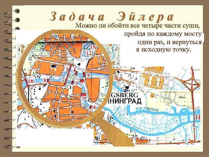 Задача Эйлера Можно ли обойти все четыре части суши, пройдя по каждому мосту один