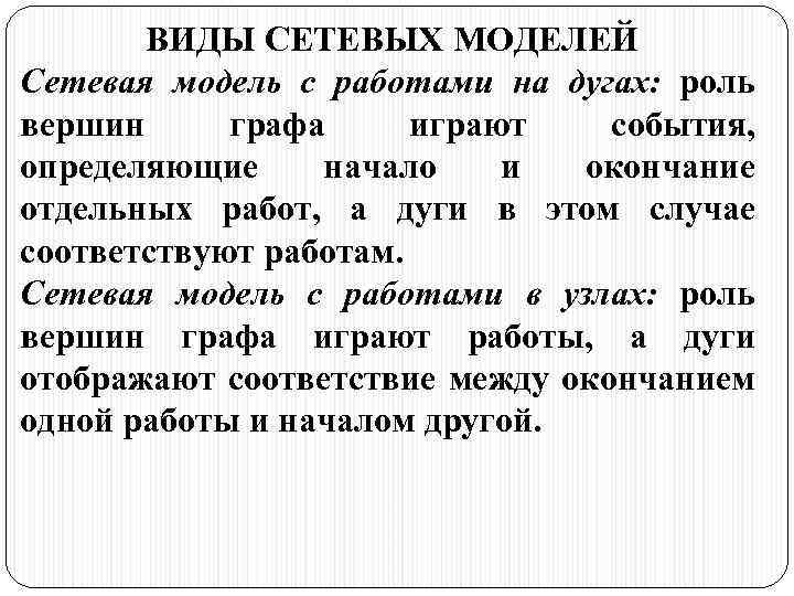 ВИДЫ СЕТЕВЫХ МОДЕЛЕЙ Сетевая модель с работами на дугах: роль вершин графа играют события,