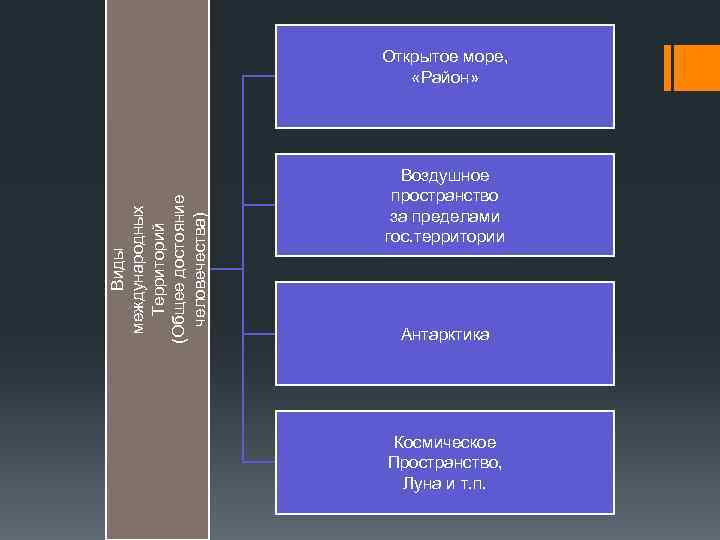 Виды международных Территорий (Общее достояние человечества) Открытое море, «Район» Воздушное пространство за пределами гос.