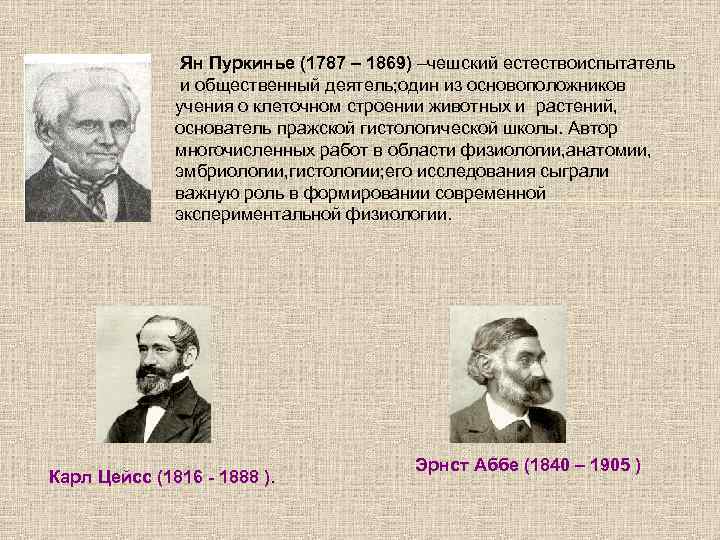  Ян Пуркинье (1787 – 1869) –чешский естествоиспытатель и общественный деятель; один из основоположников