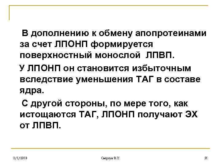 В дополнению к обмену апопротеинами за счет ЛПОНП формируется поверхностный монослой ЛПВП. У ЛПОНП