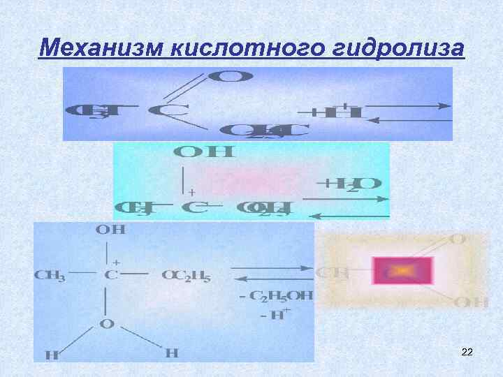 Механизм кислотного гидролиза 22 