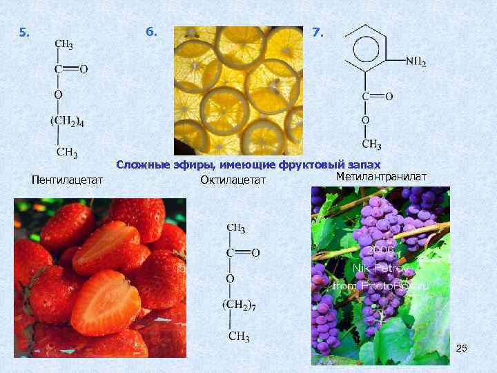 6. 5. Пентилацетат 7. Сложные эфиры, имеющие фруктовый запах Метилантранилат Октилацетат 25 