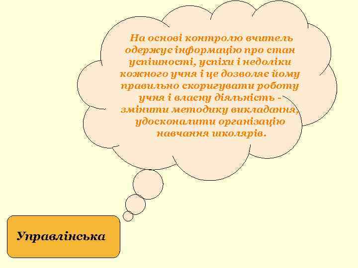 На основі контролю вчитель одержує інформацію про стан успішності, успіхи і недоліки кожного учня
