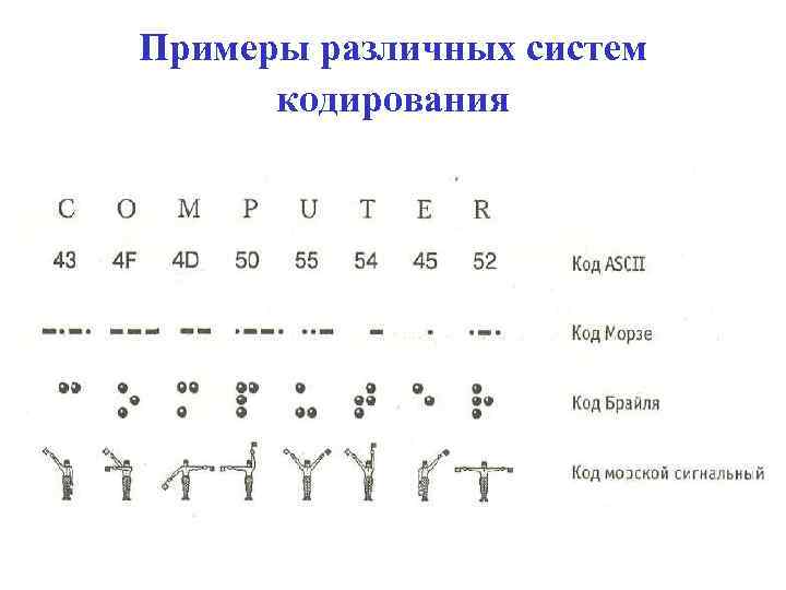 Примеры различных систем кодирования 
