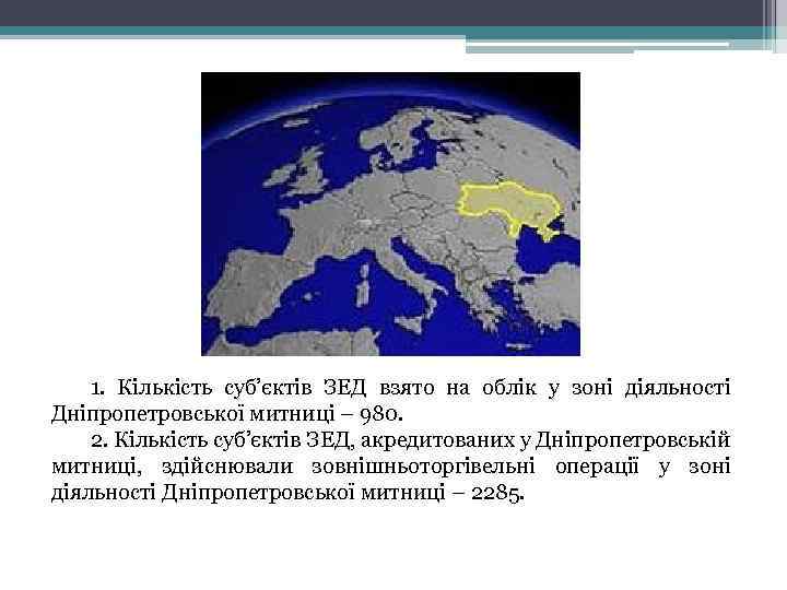 1. Кількість суб’єктів ЗЕД взято на облік у зоні діяльності Дніпропетровської митниці – 980.