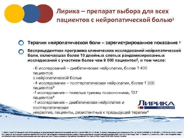 Лирика – препарат выбора для всех пациентов с нейропатической болью1 Терапия нейропатической боли –