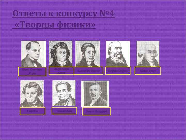 3 Ответы к конкурсу № 4 «Творцы физики» Борис Семенович Якоби Георг Ом Андре-Мари