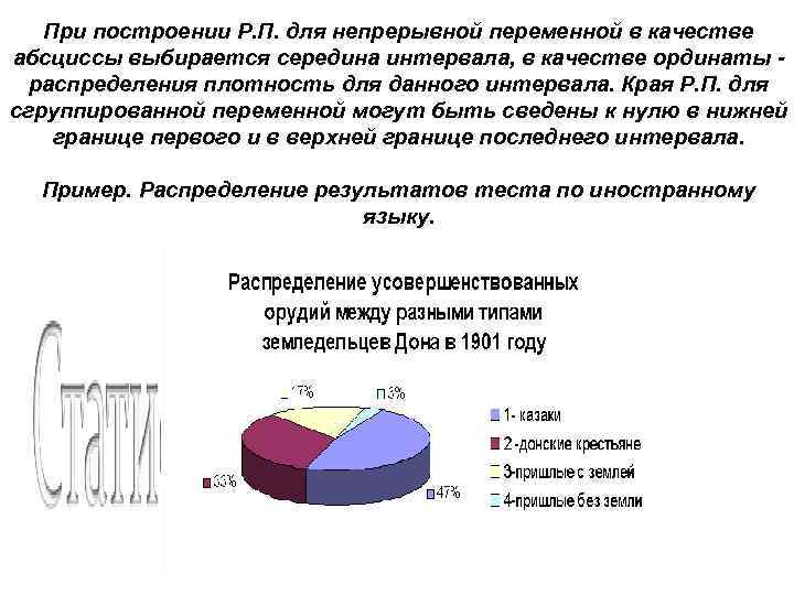 При построении Р. П. для непрерывной переменной в качестве абсциссы выбирается середина интервала, в