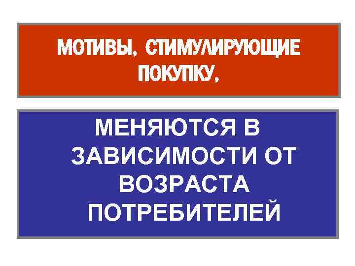 МОТИВЫ, СТИМУЛИРУЮЩИЕ ПОКУПКУ, МЕНЯЮТСЯ В ЗАВИСИМОСТИ ОТ ВОЗРАСТА ПОТРЕБИТЕЛЕЙ 