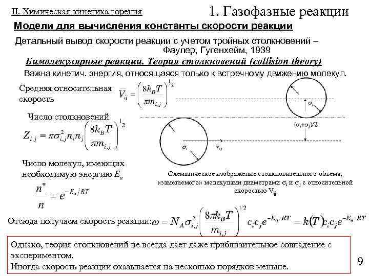 II. Химическая кинетика горения 1. Газофазные реакции Модели для вычисления константы скорости реакции Детальный