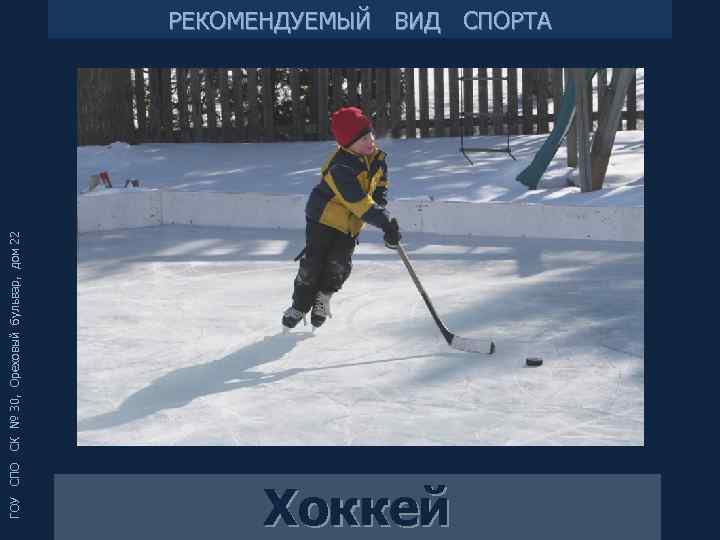 ГОУ СПО СК № 30, Ореховый бульвар, дом 22 РЕКОМЕНДУЕМЫЙ ВИД СПОРТА Хоккей 