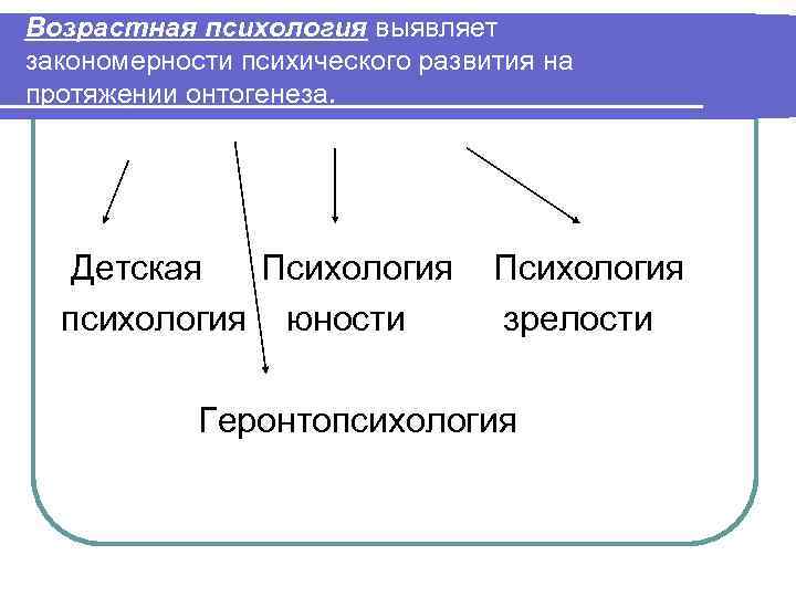 Возрастная психология выявляет закономерности психического развития на протяжении онтогенеза. Детская Психология психология юности Психология