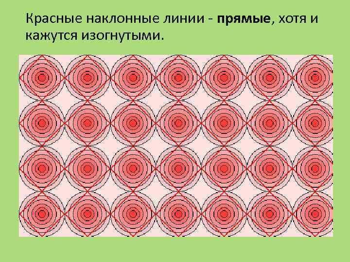 Красные наклонные линии - прямые, хотя и кажутся изогнутыми. 