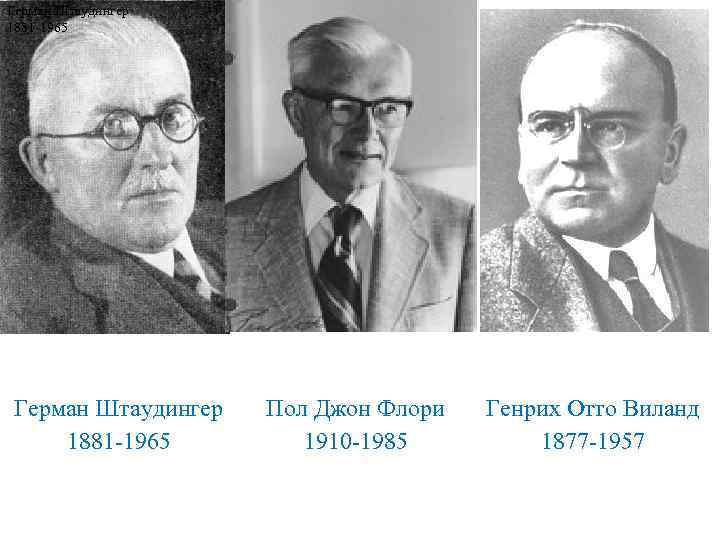 Герман Штаудингер 1881 -1965 Пол Джон Флори 1910 -1985 Генрих Отто Виланд 1877 -1957