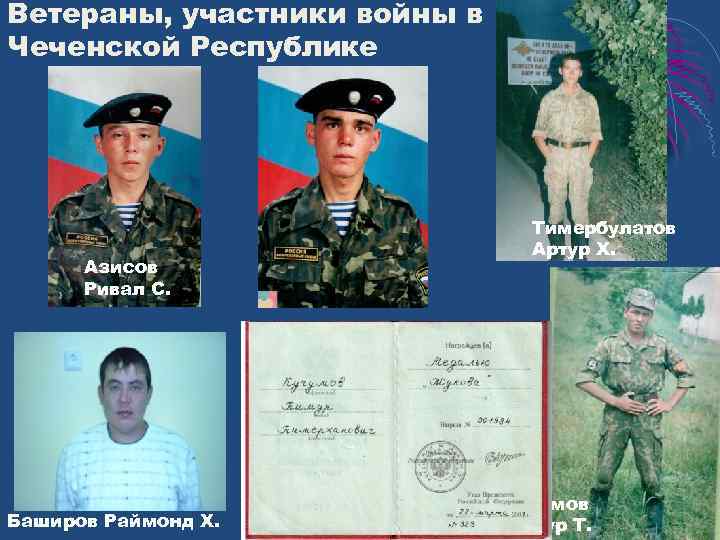 Ветераны, участники войны в Чеченской Республике Азисов Ривал С. Баширов Раймонд Х. Арипов Радион