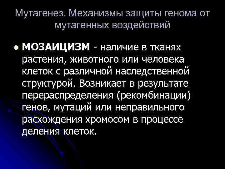 Мутагенез. Механизмы защиты генома от мутагенных воздействий l МОЗАИЦИЗМ - наличие в тканях растения,
