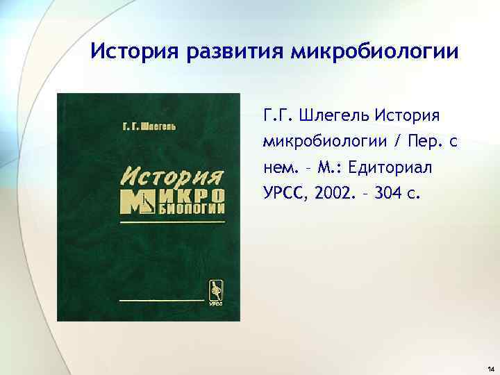История развития микробиологии Г. Г. Шлегель История микробиологии / Пер. с нем. – М.