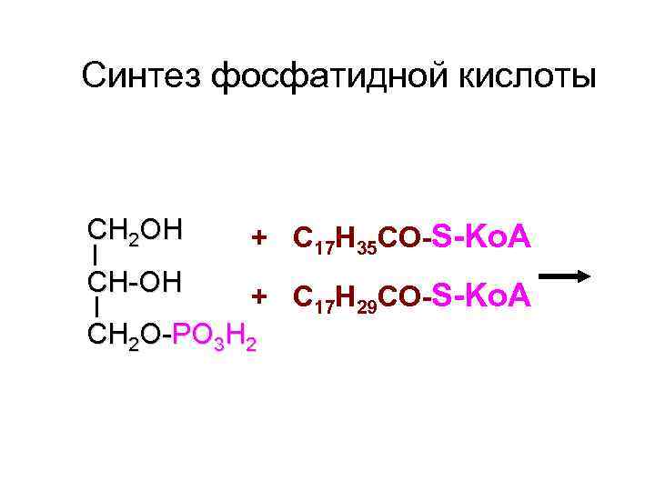 Синтез фосфатидной кислоты СН 2 ОН + С 17 Н 35 СО-S-Ko. A СН-ОН