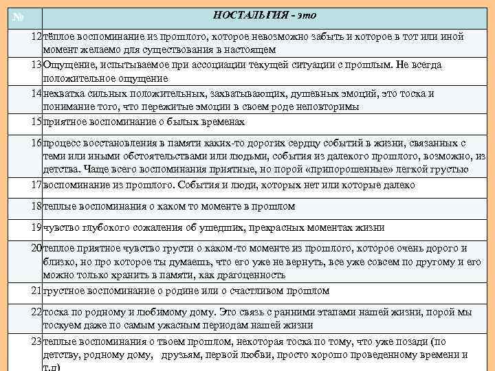 № НОСТАЛЬГИЯ - это 12 тёплое воспоминание из прошлого, которое невозможно забыть и которое