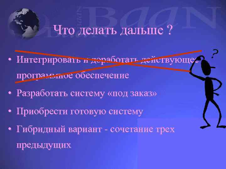 Что делать дальше ? • Интегрировать и доработать действующее программное обеспечение • Разработать систему