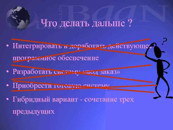 Что делать дальше ? • Интегрировать и доработать действующее программное обеспечение • Разработать систему