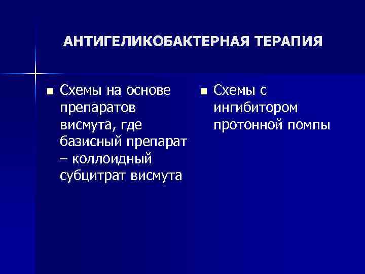 АНТИГЕЛИКОБАКТЕРНАЯ ТЕРАПИЯ n Схемы на основе препаратов висмута, где базисный препарат – коллоидный субцитрат