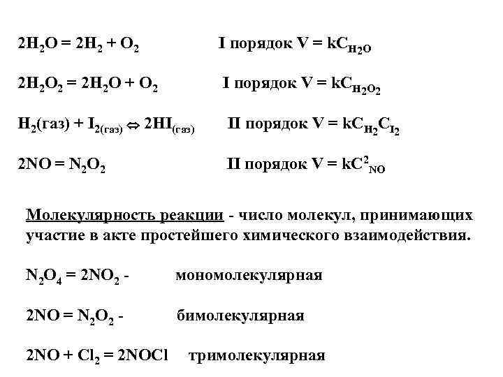 2 H 2 O = 2 H 2 + O 2 I порядок V