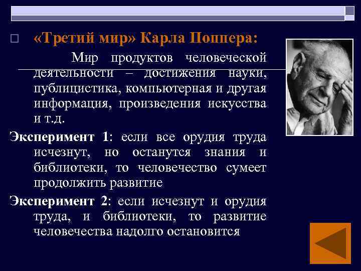 o «Третий мир» Карла Поппера: Мир продуктов человеческой деятельности – достижения науки, публицистика, компьютерная