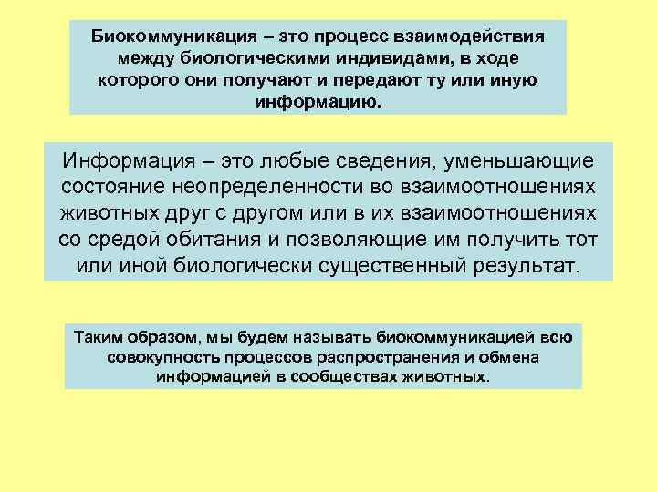 Биокоммуникация – это процесс взаимодействия между биологическими индивидами, в ходе которого они получают и