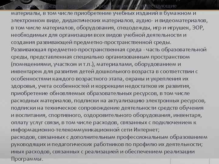 расходов на оплату труда работников, реализующих Программу; расходов на средства обучения и воспитания, соответствующие