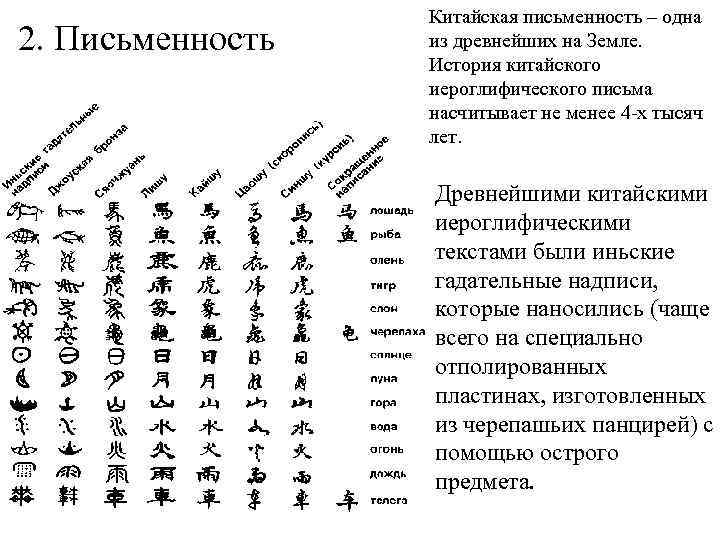 2. Письменность Китайская письменность – одна из древнейших на Земле. История китайского иероглифического письма