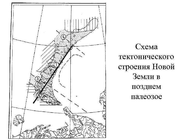 Схема тектонического строения Новой Земли в позднем палеозое 