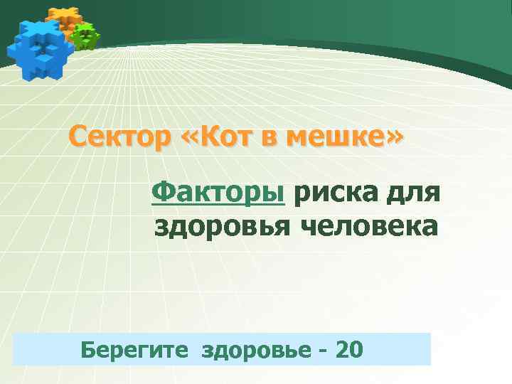Сектор «Кот в мешке» Факторы риска для здоровья человека Берегите здоровье - 20 