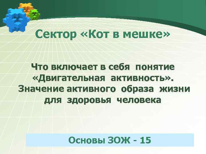 Сектор «Кот в мешке» Что включает в себя понятие «Двигательная активность» . Значение активного