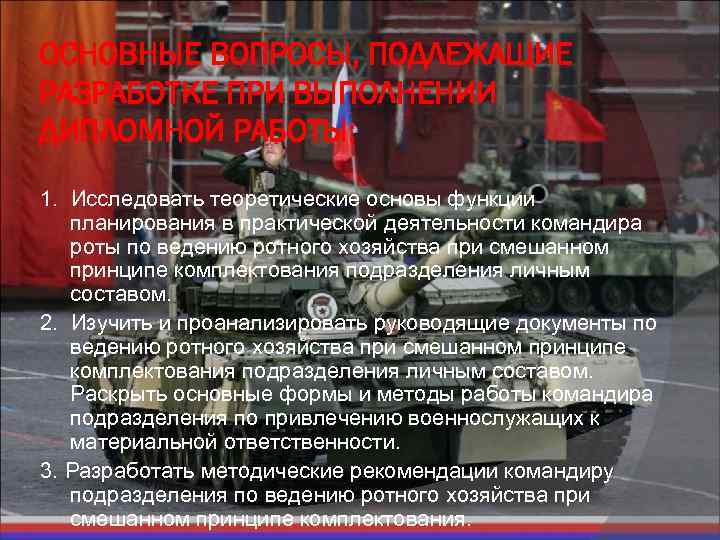 ОСНОВНЫЕ ВОПРОСЫ, ПОДЛЕЖАЩИЕ РАЗРАБОТКЕ ПРИ ВЫПОЛНЕНИИ ДИПЛОМНОЙ РАБОТЫ: 1. Исследовать теоретические основы функции планирования