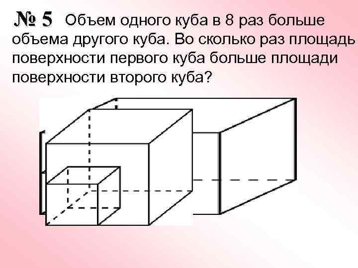  Объем одного куба в 8 раз больше № 5 объема другого куба. Во