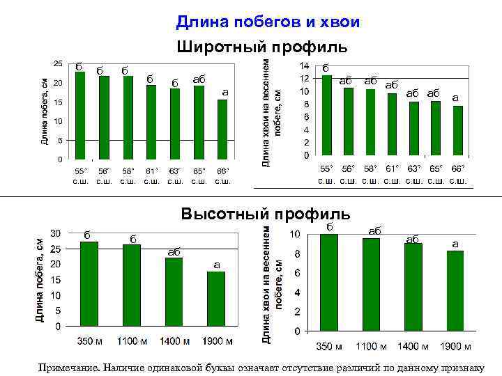 Длина побегов и хвои Широтный профиль б б б аб а аб а Высотный