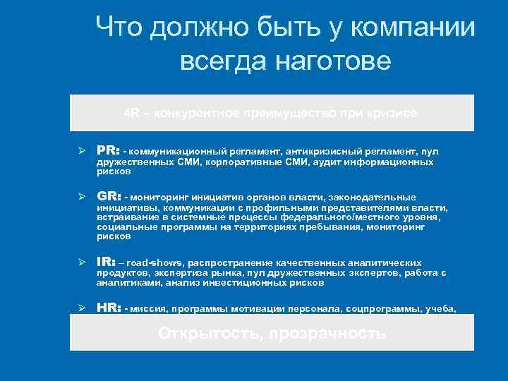 Что должно быть у компании всегда наготове 4 R – конкурентное преимущество при кризисе