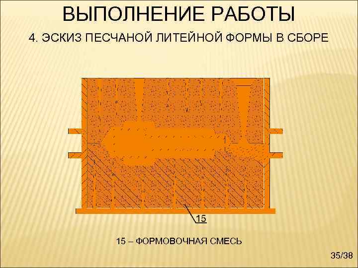 ВЫПОЛНЕНИЕ РАБОТЫ 4. ЭСКИЗ ПЕСЧАНОЙ ЛИТЕЙНОЙ ФОРМЫ В СБОРЕ 15 – ФОРМОВОЧНАЯ СМЕСЬ 35/38
