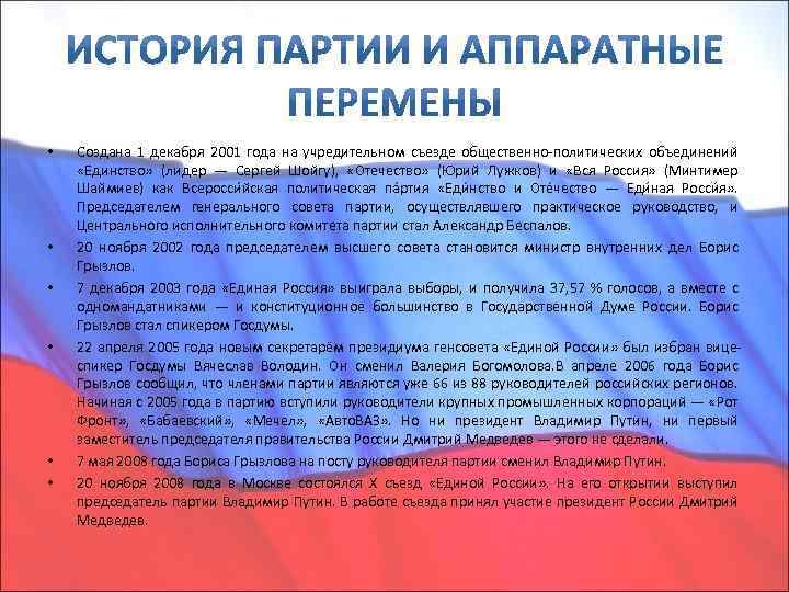  • • • Создана 1 декабря 2001 года на учредительном съезде общественно-политических объединений