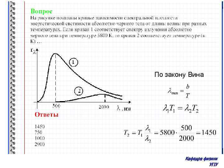 По закону Вина Кафедра физики УГТУ 