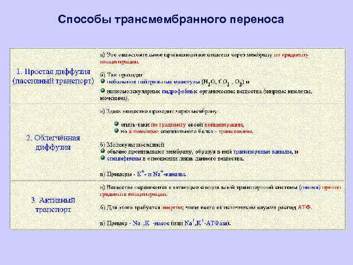 Способы трансмембранного переноса 