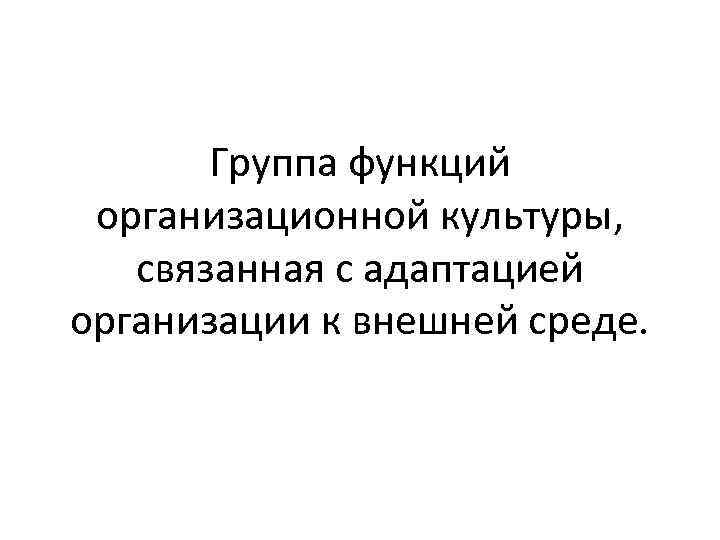 Группа функций организационной культуры, связанная с адаптацией организации к внешней среде. 
