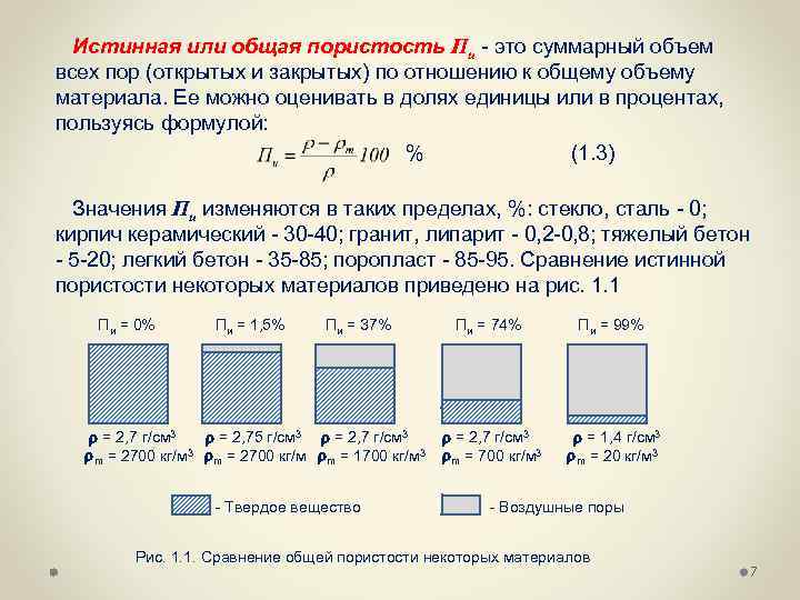 Истинная или общая пористость Пи это суммарный объем всех пор (открытых и закрытых) по