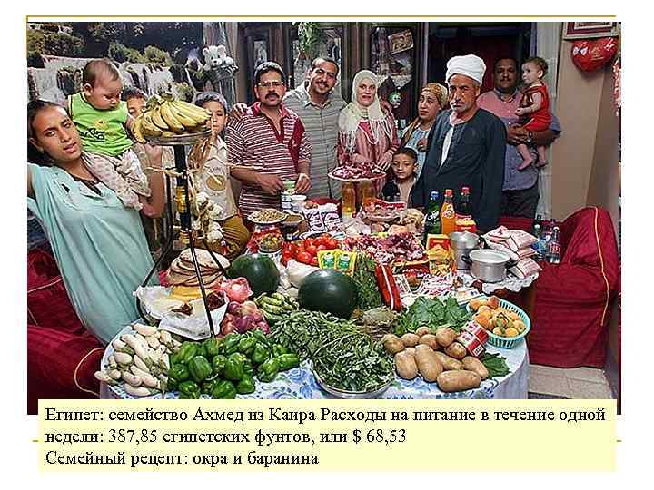 Египет: семейство Ахмед из Каира Расходы на питание в течение одной недели: 387, 85