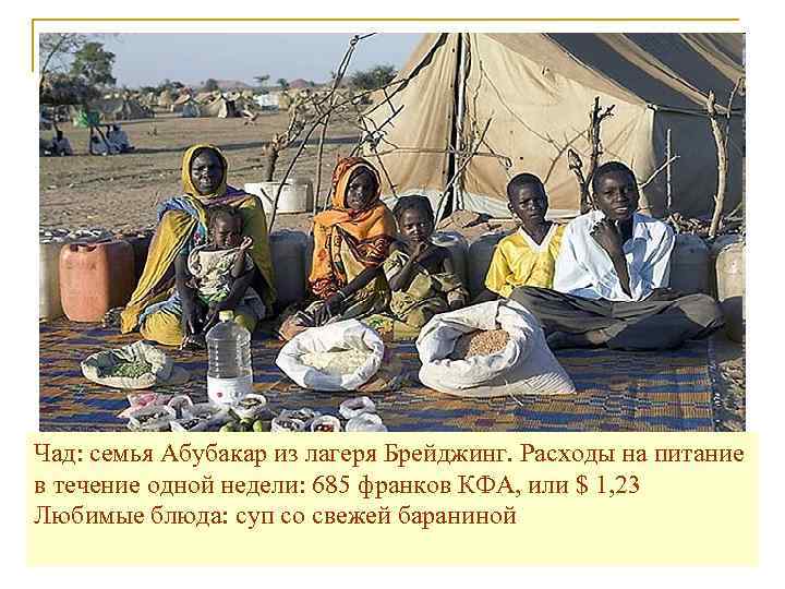 Чад: семья Абубакар из лагеря Брейджинг. Расходы на питание в течение одной недели: 685