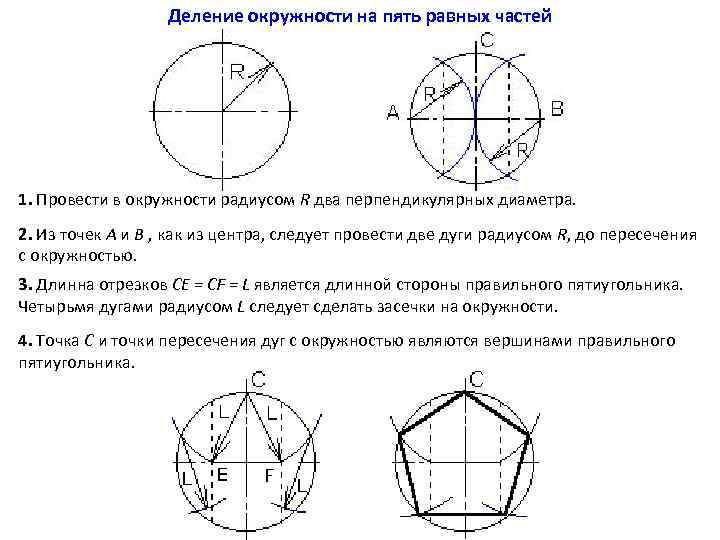 Деление окружности на 5 равных частей. Разделить окружность на 5 частей циркулем. Деление окружности на 5 частей штангенциркулем.